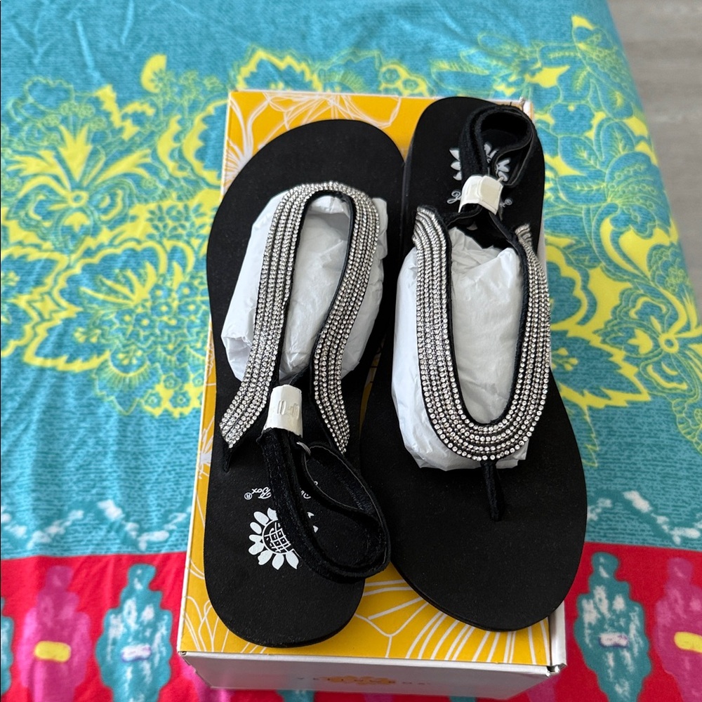 Yellow Box Black and Silver Beaded Sandals